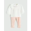 LCW baby Ekru Çiçekli Kız Bebek Bluz ve Tayt