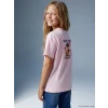 LCW Kids Pembe Bisiklet Yaka Baskılı Kız Çocuk Tişört
