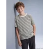 LCW Kids Lacivert Bisiklet Yaka Çizgili Erkek Çocuk Tişört