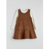 LCW Kids Kahverengi Kız Çocuk Jile Elbise ve Uzun Kollu Tişört