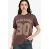 Defacto G8058AXBN340 Kahve %100 Pamuk Oversıze Spor Baskılı Tişört