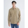 XSIDE Bej Regular Fit Uzun Kollu Keten Görünümlü Erkek Gömlek