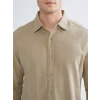 XSIDE Bej Regular Fit Uzun Kollu Keten Görünümlü Erkek Gömlek