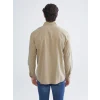XSIDE Bej Regular Fit Uzun Kollu Keten Görünümlü Erkek Gömlek