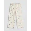 LCW Kids Ekru Çiçek Desenli Kız Çocuk Gabardin Pantolon