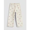 LCW Kids Ekru Çiçek Desenli Kız Çocuk Gabardin Pantolon