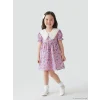 LCW Kids Lila Baskılı Keten Görünümlü Kız Çocuk Elbise