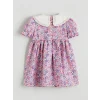 LCW Kids Lila Baskılı Keten Görünümlü Kız Çocuk Elbise