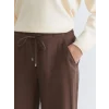 LCW Vision Kahverengi Beli Lastikli Geniş Paça Kadın Pantolon