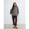LCW Modest Ekru Çizgili Oversize Kadın Sweatshirt Tunik