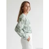 LCW Grace Yeşil Kaçık Yaka Çiçekli Bluz