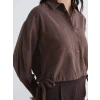 LCW EVERYDAY Kahverengi Bağcıklı Oversize Kadın Gömlek