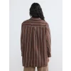 LCW Modest Kahverengi Çizgili Poplin Kadın Gömlek Tunik