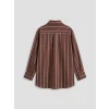 LCW Modest Kahverengi Çizgili Poplin Kadın Gömlek Tunik