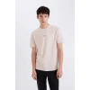 Defacto D5559AXBG802 Bej %100 Pamuk Regular Fit Bisiklet Yaka Baskılı Kısa Kollu Tişört