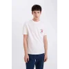 Defacto D9357AXWT34 Beyaz %100 Pamuk Regular Fit Bisiklet Yaka Baskılı Kısa Kollu Tişört