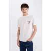 Defacto D9357AXWT34 Beyaz %100 Pamuk Regular Fit Bisiklet Yaka Baskılı Kısa Kollu Tişört