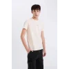 Defacto D5565AXER137 Ekru %100 Pamuk Slim Fit Dar Kesim Bisiklet Yaka Baskılı Kısa Kollu Tişört