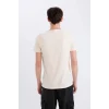 Defacto D5565AXER137 Ekru %100 Pamuk Slim Fit Dar Kesim Bisiklet Yaka Baskılı Kısa Kollu Tişört