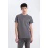 Defacto D5565AXAR58 Antrasit %100 Pamuk Slim Fit Dar Kesim Bisiklet Yaka Baskılı Kısa Kollu Tişört