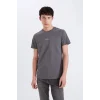 Defacto D5565AXAR58 Antrasit %100 Pamuk Slim Fit Dar Kesim Bisiklet Yaka Baskılı Kısa Kollu Tişört