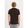 Defacto D5567AXBN337 Kahve %100 Pamuk Slim Fit Dar Kesim Bisiklet Yaka Baskılı Kısa Kollu Tişört