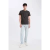 Defacto D5566AXAR221 Antrasit %100 Pamuk Slim Fit Dar Kesim Bisiklet Yaka Baskılı Kısa Kollu Tişört