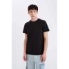 Defacto D5566AXBK81 Siyah %100 Pamuk Slim Fit Dar Kesim Bisiklet Yaka Baskılı Kısa Kollu Tişört
