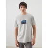 XSIDE Gri Bisiklet Yaka Baskılı Penye Erkek Tişört