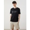 XSIDE Siyah Bisiklet Yaka Kısa Kollu Baskılı Penye Erkek Tişört