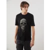 XSIDE Siyah Bisiklet Yaka Baskılı Erkek Tişört