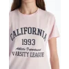 XSIDE Pembe Bisiklet Yaka California Baskılı Kadın Tişört