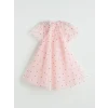 LCW Kids Pembe Bebe Yaka Kalp Nakışlı Kız Çocuk Prenses Elbise