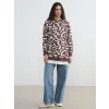 LCW Modest Kahverengi Bisiklet Yaka Desenli Kadın Sweatshirt Tunik