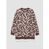 LCW Modest Kahverengi Bisiklet Yaka Desenli Kadın Sweatshirt Tunik