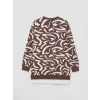 LCW Modest Kahverengi Bisiklet Yaka Desenli Kadın Sweatshirt Tunik