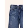 Defacto G7740A8NM34 Mavi Straıght Wıde Çiçek Baskılı Jean Pantolon Kız Çocuk
