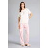 Defacto G1674AXPN149 Pembe Pijama Takımı Regular Fit Baskılı Kısa Kollu Üst Desenli Uzun Alt