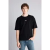 Defacto H0573AXBK81 Siyah %100 Pamuk Boxy Fit Baskılı Tişört