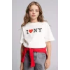Defacto H0147A8ER105 Ekru I Love NY Oversıze Tişört Kız Çocuk