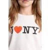 Defacto H0147A8ER105 Ekru I Love NY Oversıze Tişört Kız Çocuk