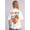 Defacto H0147A8ER105 Ekru I Love NY Oversıze Tişört Kız Çocuk