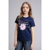 Defacto G1764A8NV248 Lacivert Baskılı Tişört Kız Çocuk