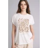 Defacto G8804AXER105 Ekru Bisiklet Yaka Çiçekli Kısa Kollu Tişört