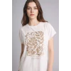 Defacto G8804AXER105 Ekru Bisiklet Yaka Çiçekli Kısa Kollu Tişört