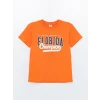 LCW Kids Turuncu Bisiklet Yaka Baskılı Kısa Kollu Erkek Çocuk Tişört