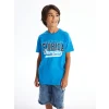 LCW Kids Mavi Bisiklet Yaka Baskılı Kısa Kollu Erkek Çocuk Tişört