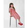 LCW Kids Kırmızı Bebe Yaka Kız Çocuk Çizgili Elbise