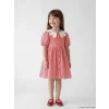 LCW Kids Kırmızı Bebe Yaka Kız Çocuk Çizgili Elbise