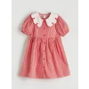 LCW Kids Kırmızı Bebe Yaka Kız Çocuk Çizgili Elbise